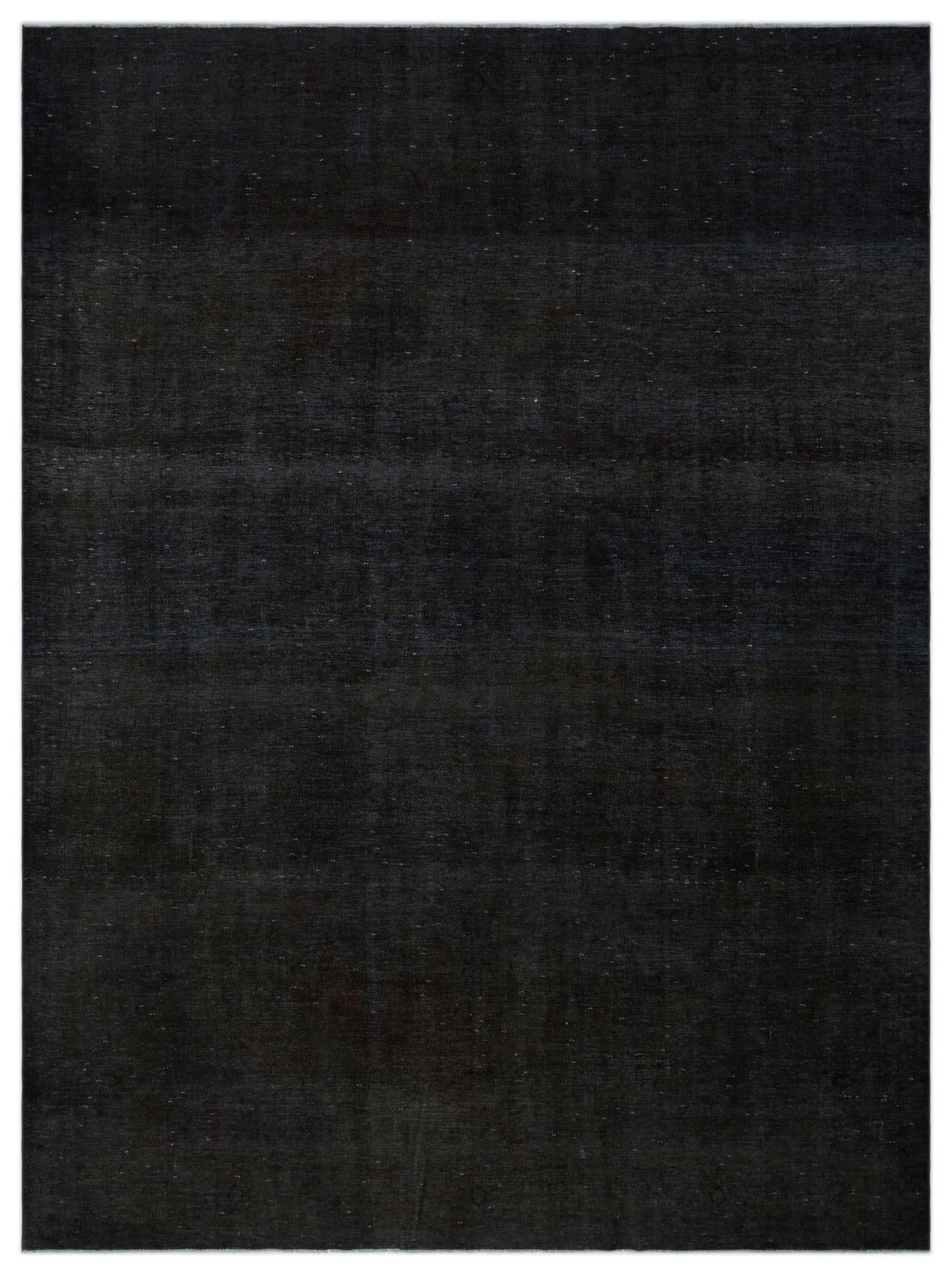 Solid black rug with a subtle, distressed horizontal texture and faint white flecks.