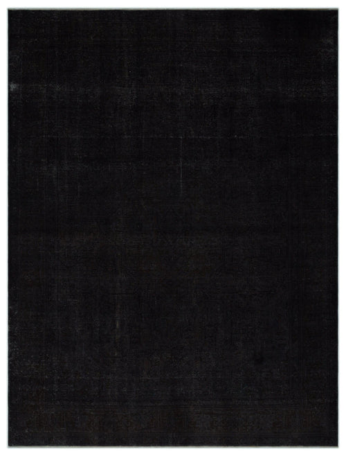 Load image 1 in gallery view. Solid black rug with a faint, tone-on-tone traditional Persian medallion pattern.