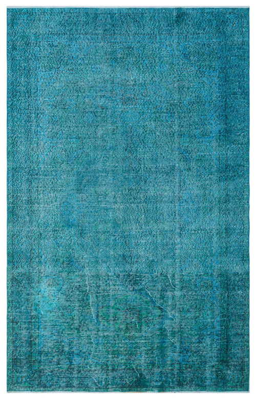 Load image 1 in gallery view. Teal and blue distressed traditional rug with a faded central medallion and ornate border.