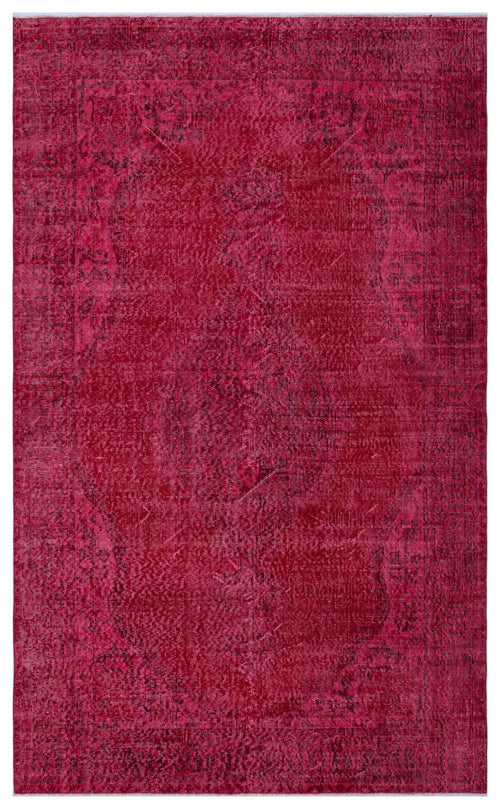 Load image 1 in gallery view. Magenta distressed area rug with a faint, traditional central medallion pattern on a white background.