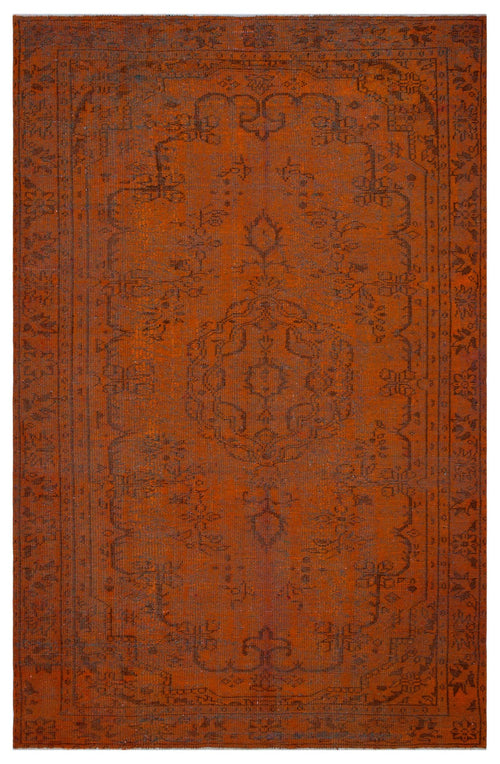 Load image 1 in gallery view. Rust-colored traditional rug with a dark, distressed central medallion and ornate floral border.