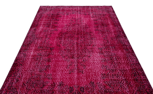 Load image 1 in gallery view. Magenta and dark red distressed vintage-style rug with a faded central medallion pattern on a white background.