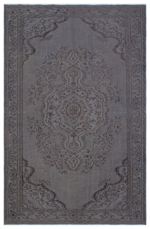 Load image 1 in gallery view. Charcoal grey vintage-style rug with a central floral medallion and ornate border pattern.