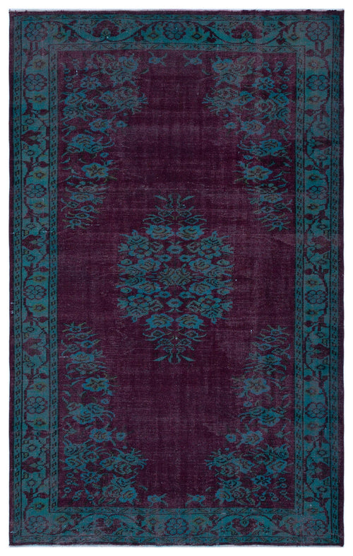 Load image 1 in gallery view. Deep purple and teal traditional rug with a central floral medallion and ornate botanical border.