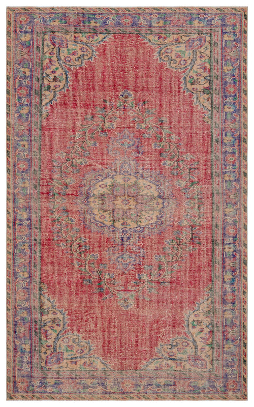 Load image 1 in gallery view. Red vintage-style rug with a central beige medallion, floral motifs, and a distressed finish on a white background.