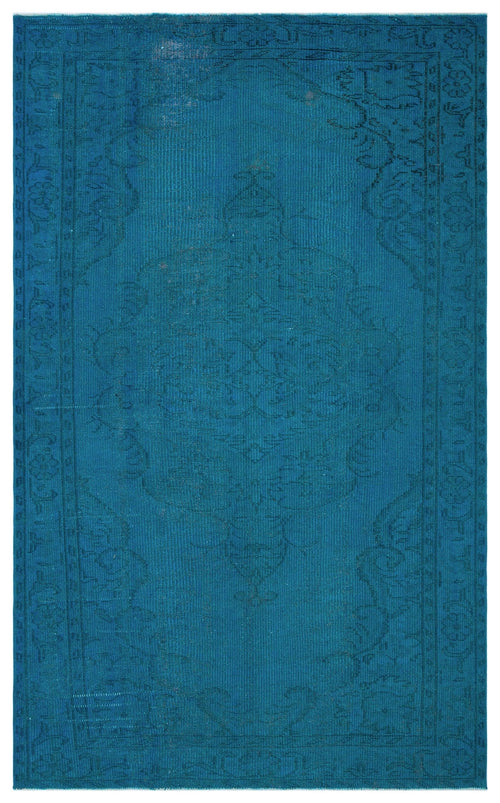 Load image 1 in gallery view. Monochromatic teal rug with a faint, traditional Persian-style medallion and border pattern.