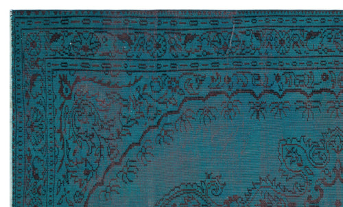 Load image 1 in gallery view. Teal and dark brown traditional rug with an intricate floral medallion border and distressed finish.