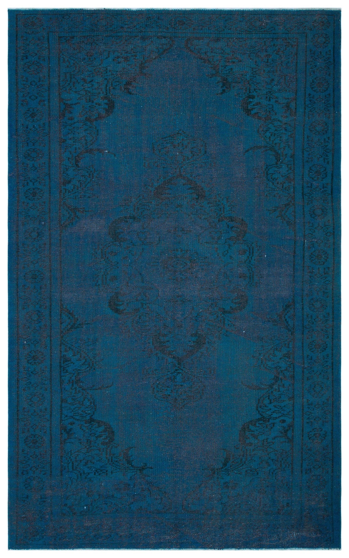 Deep teal rug with a dark charcoal traditional medallion and border pattern on a white background.