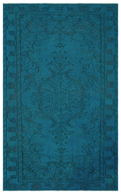 Load image 1 in gallery view. Teal rug with a dark, monochromatic floral medallion pattern and a decorative border.