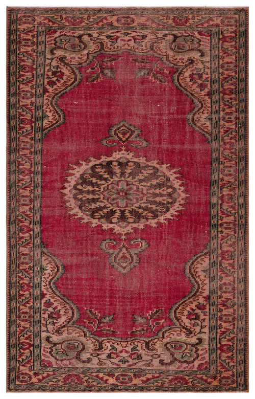 Load image 1 in gallery view. Red vintage-style rug with a central dark medallion, floral motifs, and a decorative border on a white background.