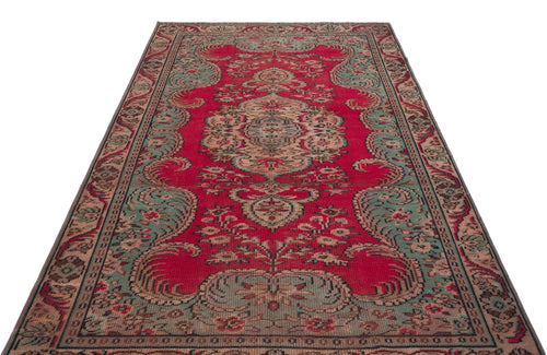 Load image 1 in gallery view. Red and teal traditional Persian-style rug with a central floral medallion and ornate border on a white background.