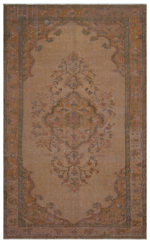 Load image 1 in gallery view. Distressed terracotta and brown traditional rug with a central floral medallion and ornate border.