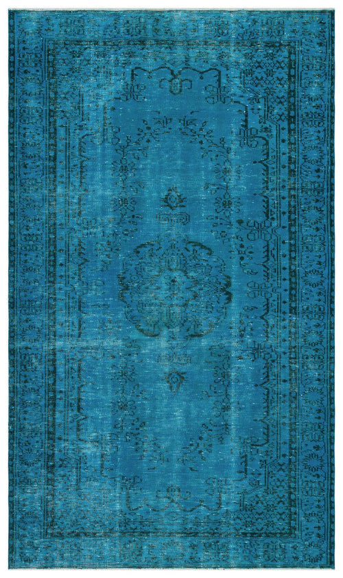 Load image 1 in gallery view. Teal distressed rug with a dark blue traditional floral medallion and ornate border pattern.