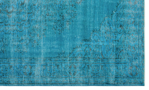 Load image 1 in gallery view. Bright turquoise rug with a distressed, faded traditional medallion pattern and a bordered edge.