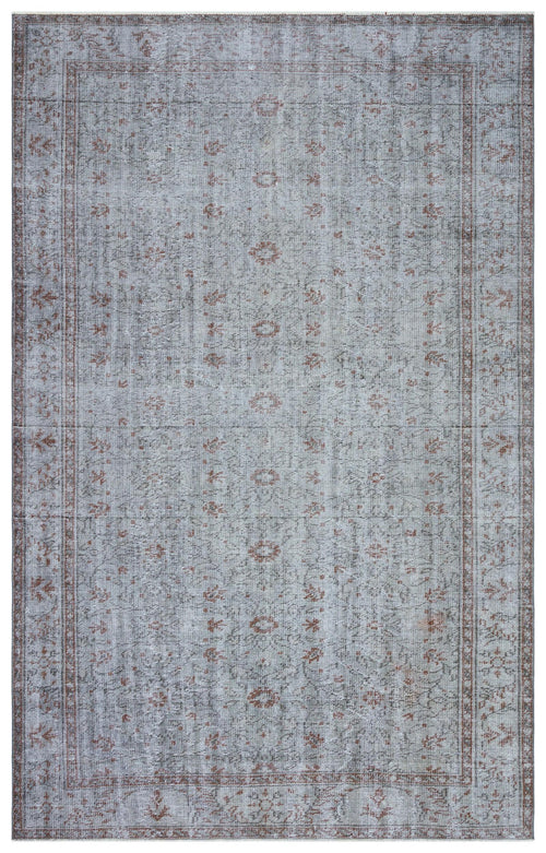 Load image 1 in gallery view. Grey and faded rust transitional rug with a distressed floral medallion pattern and a decorative border.