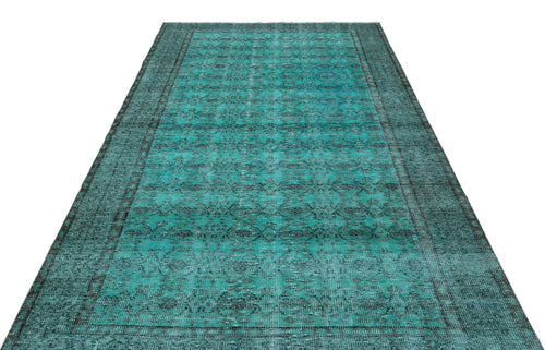 Load image 1 in gallery view. Teal and charcoal distressed vintage-style rug with a repeating medallion pattern and a wide border.