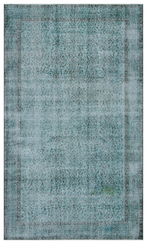 Load image 1 in gallery view. Teal and grey distressed vintage-style rug with a faded central medallion and a dark border.