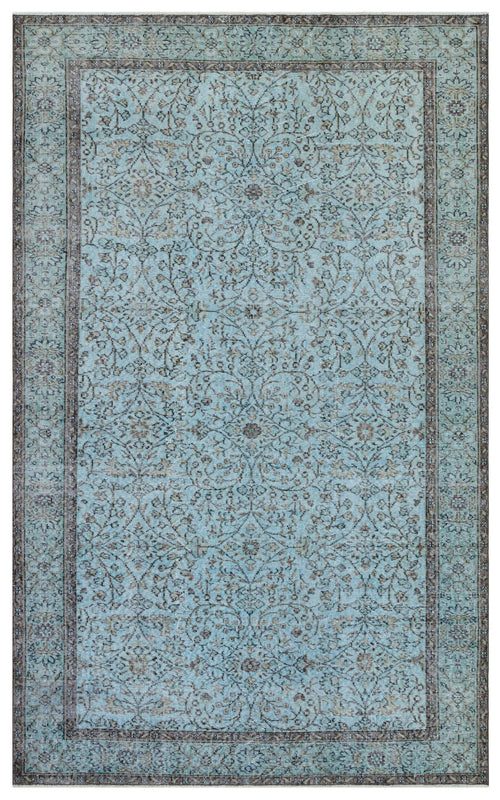 Load image 1 in gallery view. Light blue and charcoal grey traditional rug with an intricate floral vine pattern and a wide decorative border.