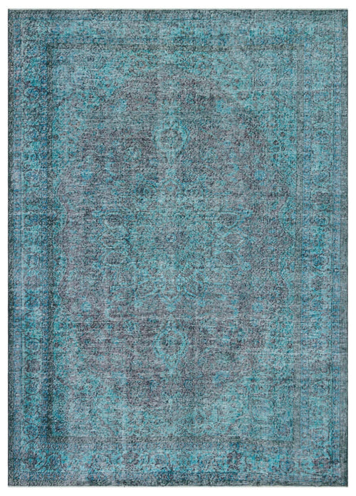 Load image 1 in gallery view. Teal and charcoal distressed rug with a traditional medallion pattern and a wide decorative border.