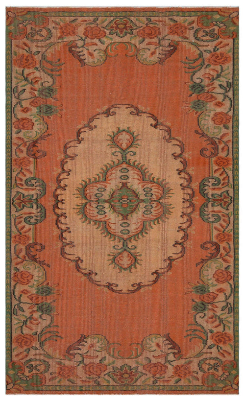 Load image 1 in gallery view. Terracotta and beige traditional rug with a central floral medallion and a decorative floral border.