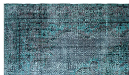 Load image 1 in gallery view. Teal and charcoal distressed rug with a traditional ornate floral border and medallion pattern.