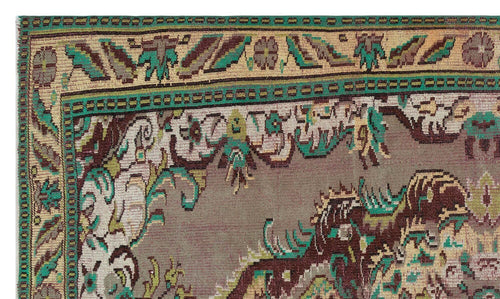 Load image 1 in gallery view. Taupe, teal, and brown traditional rug with a detailed floral border and intricate geometric motifs.