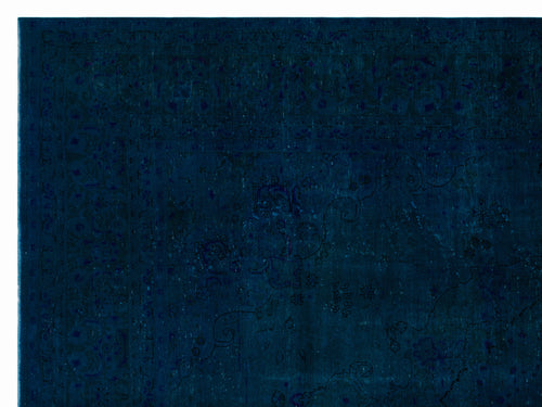 Load image 1 in gallery view. Deep navy blue rug with a subtle, tonal traditional floral pattern and a decorative border.