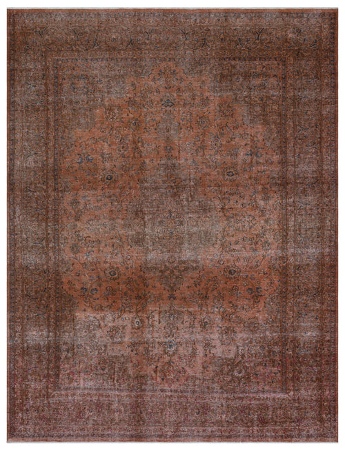 Load image 1 in gallery view. Rust and brown distressed traditional rug with a central floral medallion and ornate border.