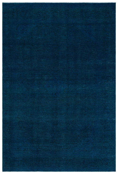 Load image 1 in gallery view. Solid deep navy blue rug with a subtle, distressed speckled texture.