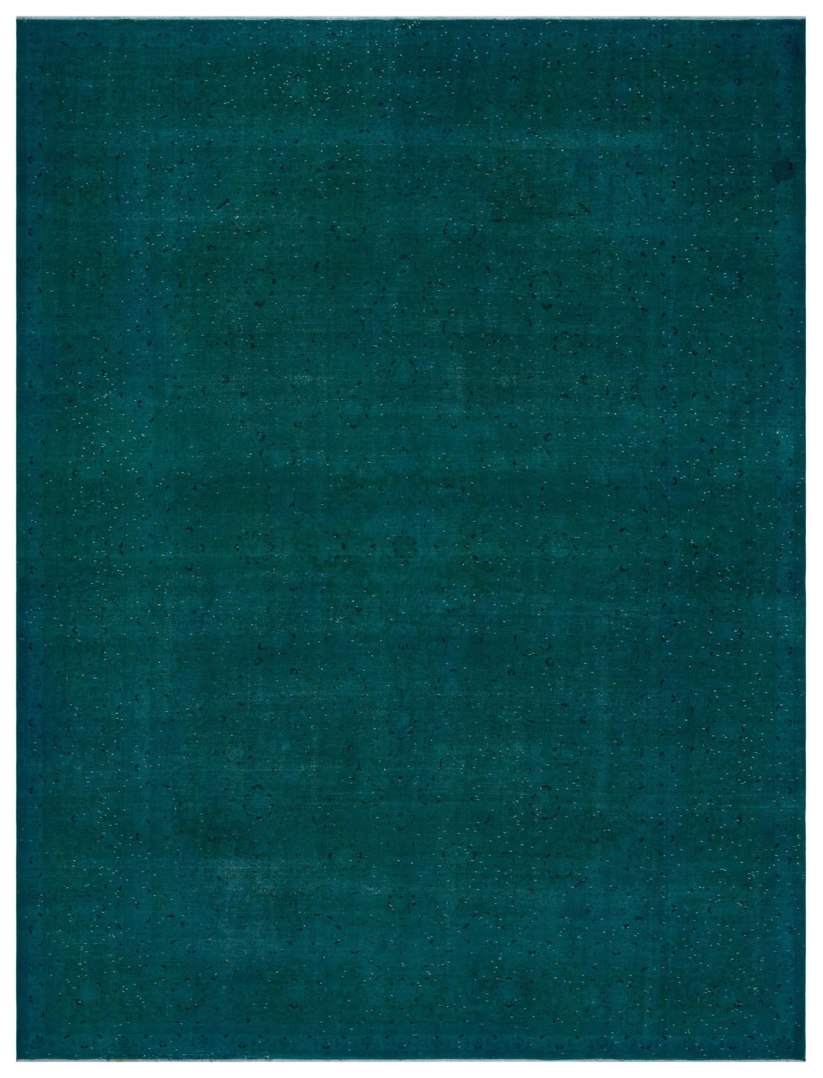Deep teal rug with a subtle, distressed traditional medallion pattern and white flecked details.