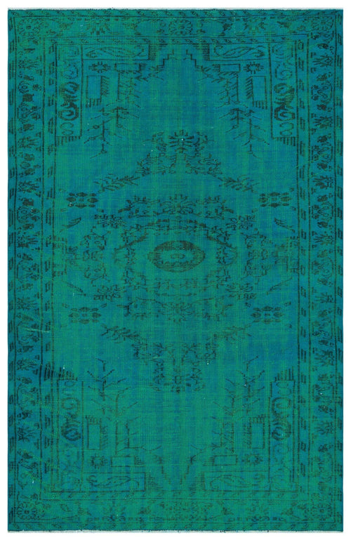 Load image 1 in gallery view. Teal and black distressed traditional rug with a central medallion and ornate border pattern.
