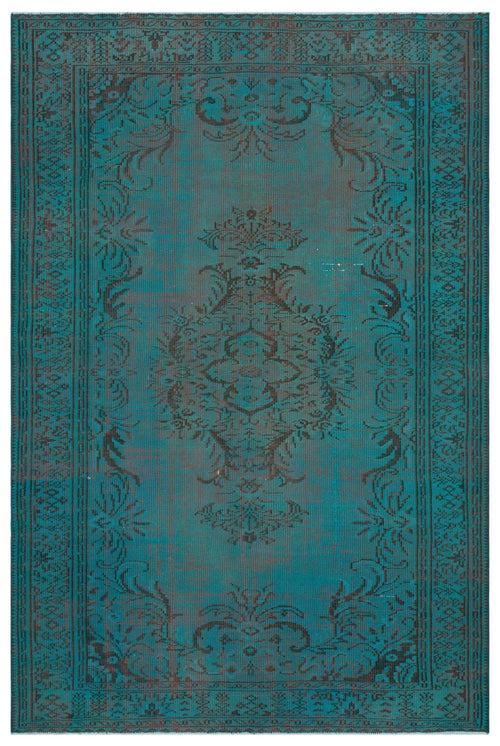 Load image 1 in gallery view. Teal and dark brown traditional rug with a distressed central medallion and ornate floral border.