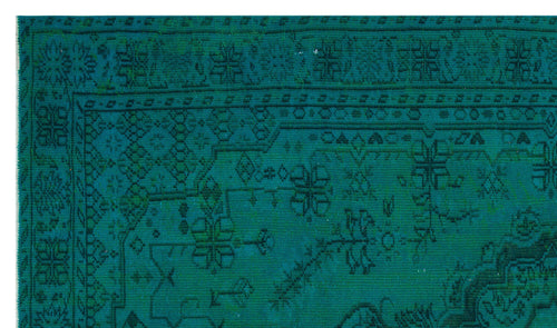 Load image 1 in gallery view. Teal monochromatic rug with a traditional Persian-style floral and geometric border and central medallion pattern.