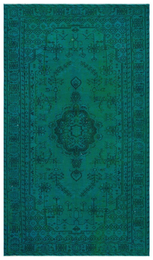 Load image 1 in gallery view. Monochromatic teal rug with a traditional central medallion and ornate border pattern on a white background.