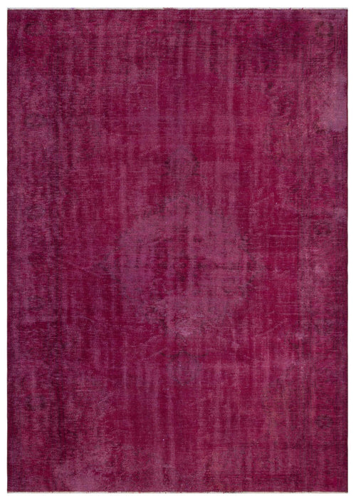 Load image 1 in gallery view. Magenta overdyed vintage rug with a distressed, faded texture and subtle tonal variations.