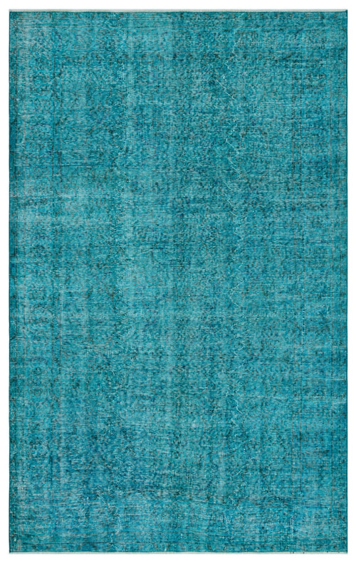 Load image 1 in gallery view. Teal distressed area rug with a faded, traditional overdyed pattern.