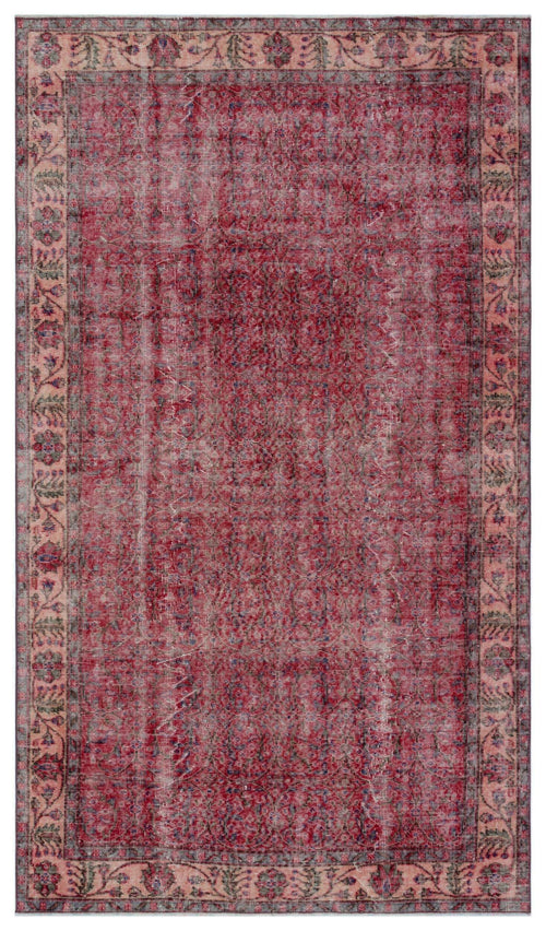 Load image 1 in gallery view. Distressed red and pink traditional rug with a faded floral border and intricate central medallion pattern.