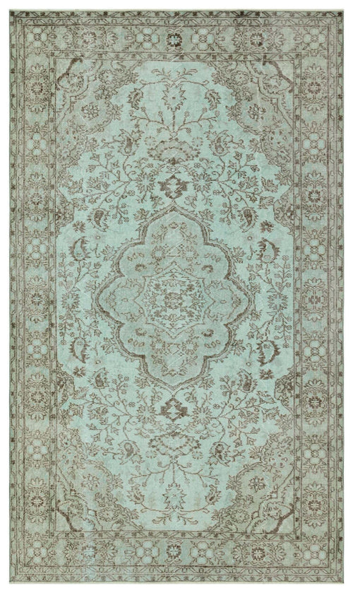 Load image 1 in gallery view. Light blue and brown traditional rug with a central floral medallion and ornate border pattern.
