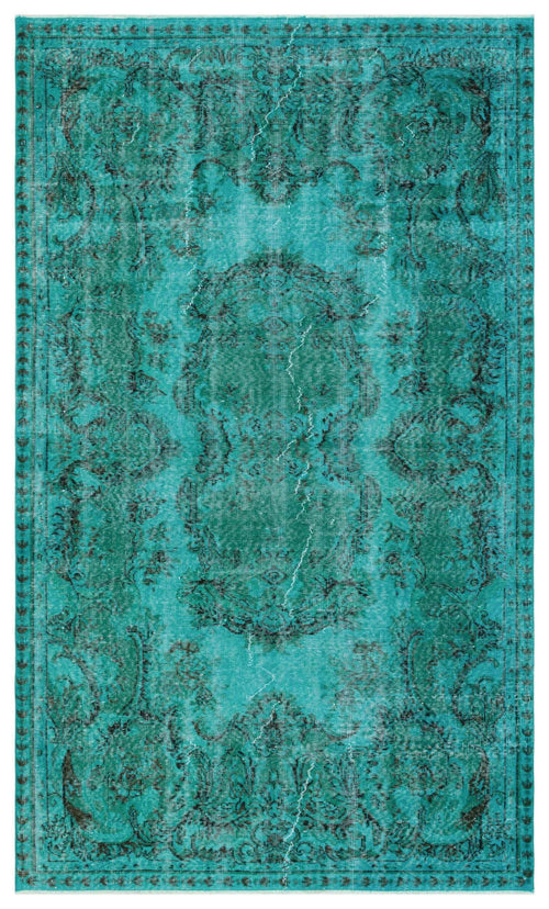 Load image 1 in gallery view. Teal and dark green distressed rug with a traditional central medallion and ornate floral border.