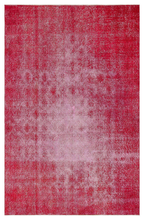 Load image 1 in gallery view. Solid crimson red rug with a distressed, faded texture and a lighter central area.