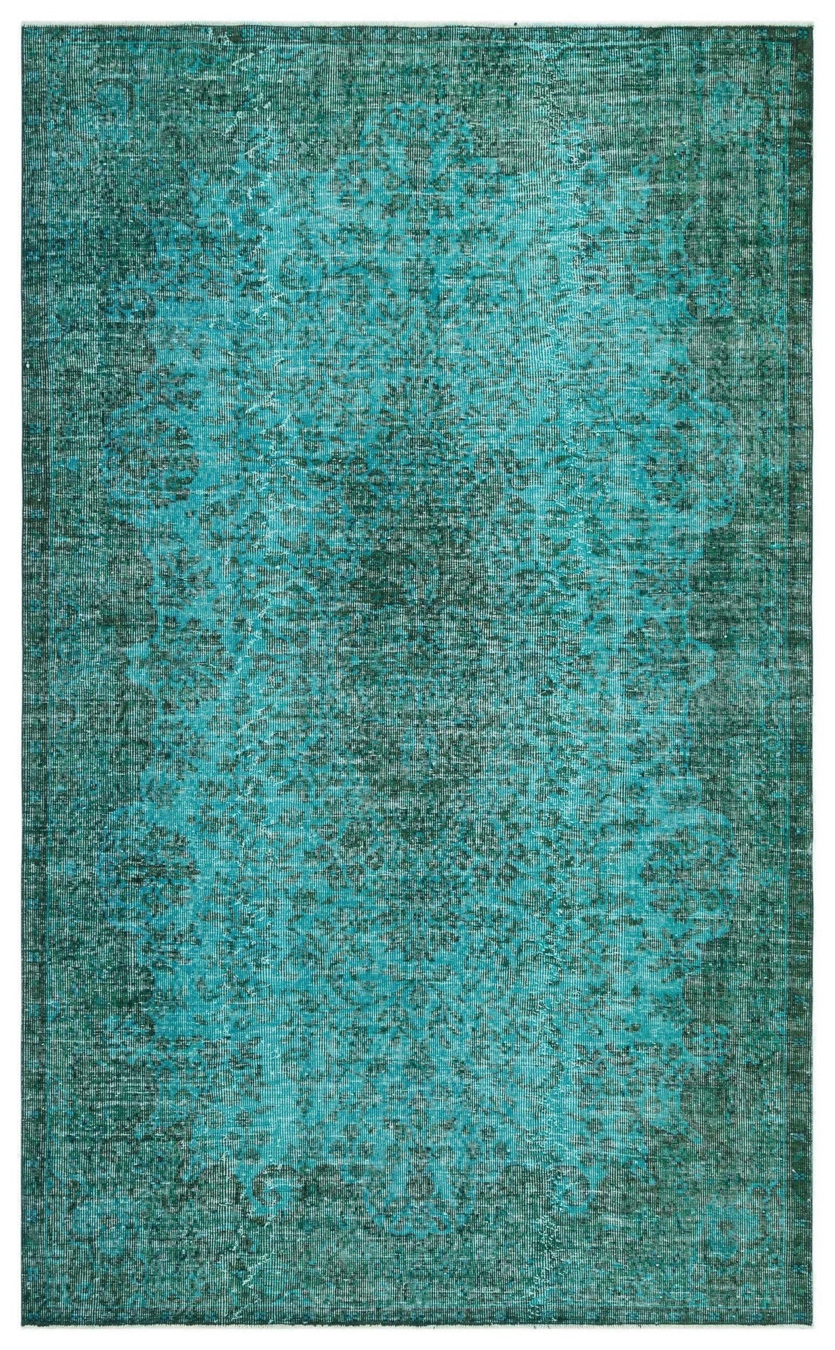 Teal and dark green distressed rug with a traditional central medallion pattern on a white background.