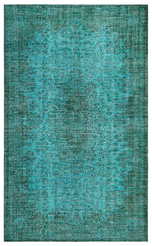 Load image 1 in gallery view. Teal and dark green distressed rug with a traditional central medallion pattern on a white background.