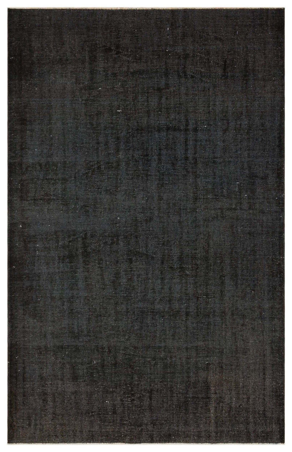 Solid black distressed-texture rug with a subtle, worn-in vintage finish.