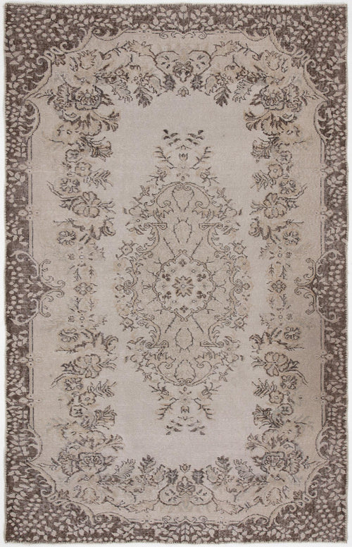 Load image 1 in gallery view. Beige and brown traditional rug with a central floral medallion and ornate border pattern on a white background.