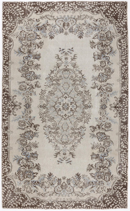 Load image 1 in gallery view. Beige and brown traditional rug with a central floral medallion and ornate border on a white background.