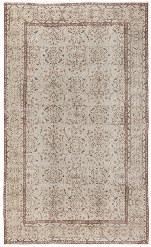 Load image 1 in gallery view. Beige and terracotta traditional rug with a distressed floral medallion pattern and a decorative border.