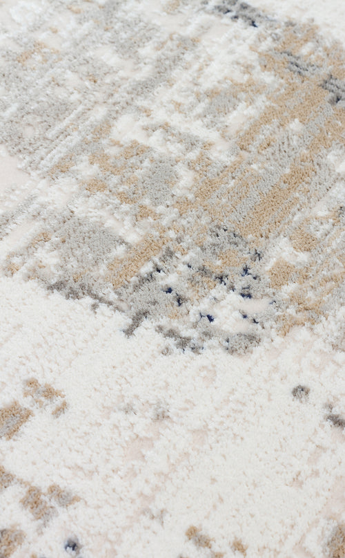Bild 1 in Galerieansicht laden. Close-up of a cream, beige, and grey rug with a distressed, faded traditional pattern and a textured pile.
