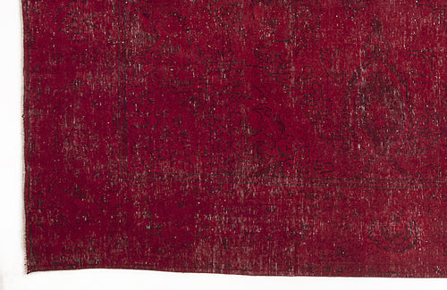 Load image 1 in gallery view. Deep red vintage-style rug with a faded black floral medallion pattern and distressed texture.
