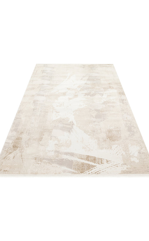 Bild 1 in Galerieansicht laden. Cream and beige area rug with an abstract, distressed brushstroke pattern on a white background.