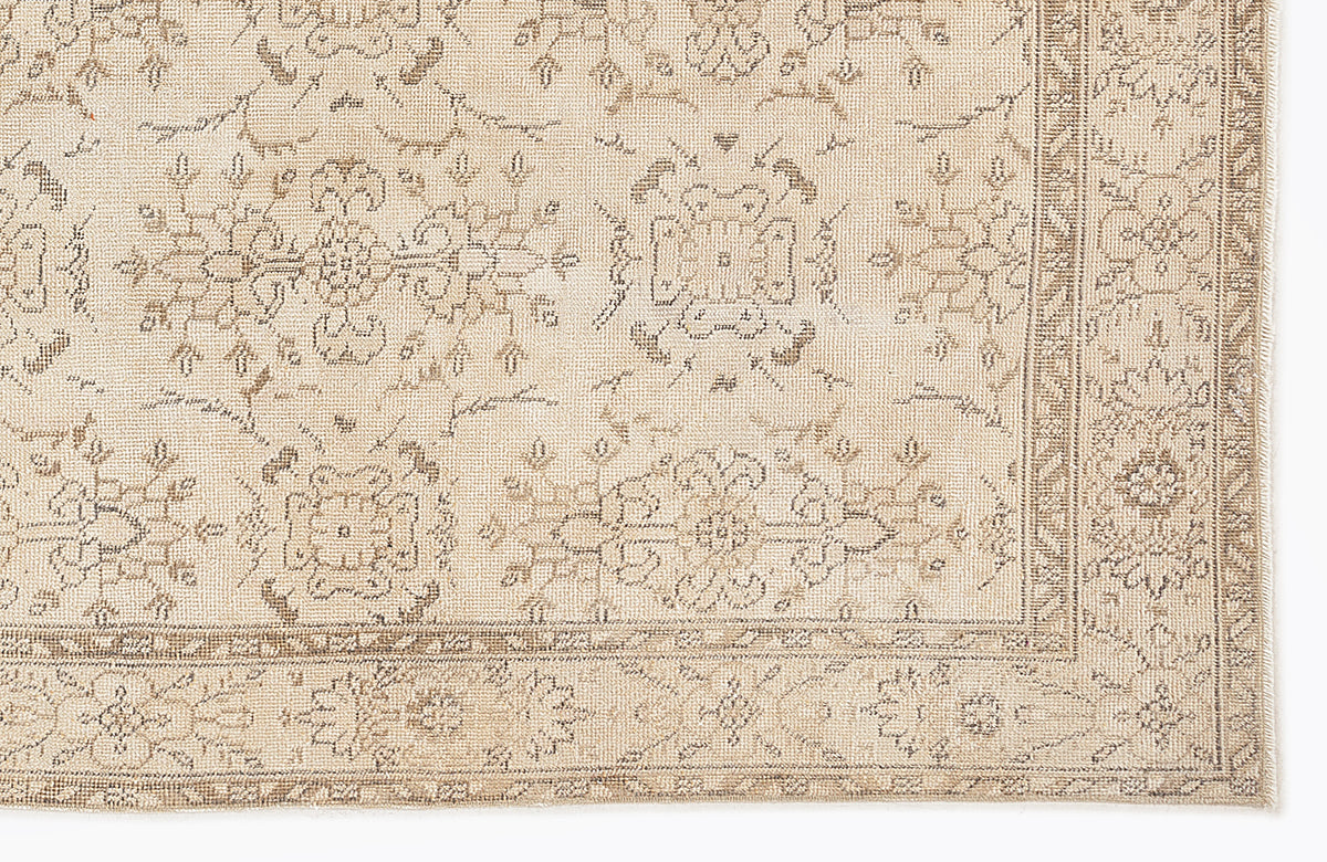 Beige and taupe rug with a traditional floral medallion pattern and a detailed border on a white background.
